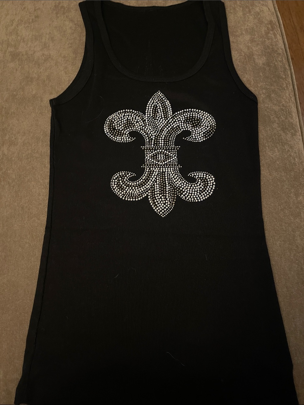 Vocal Black Tank with Silver Rhinestone Fleur-de-Lis